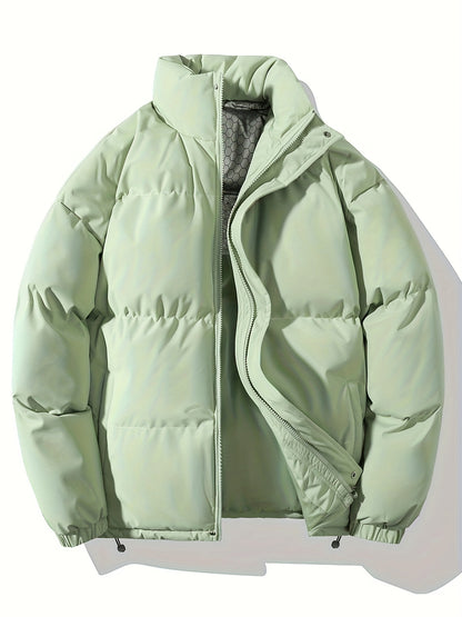 Autumn/Winter Men's Regular Fit Thickened Casual Solid Color Padded Coat, Men's Winter Warm Outerwear