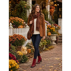Ruched Block Heel Ankle Boots with Floral Buttons for Women