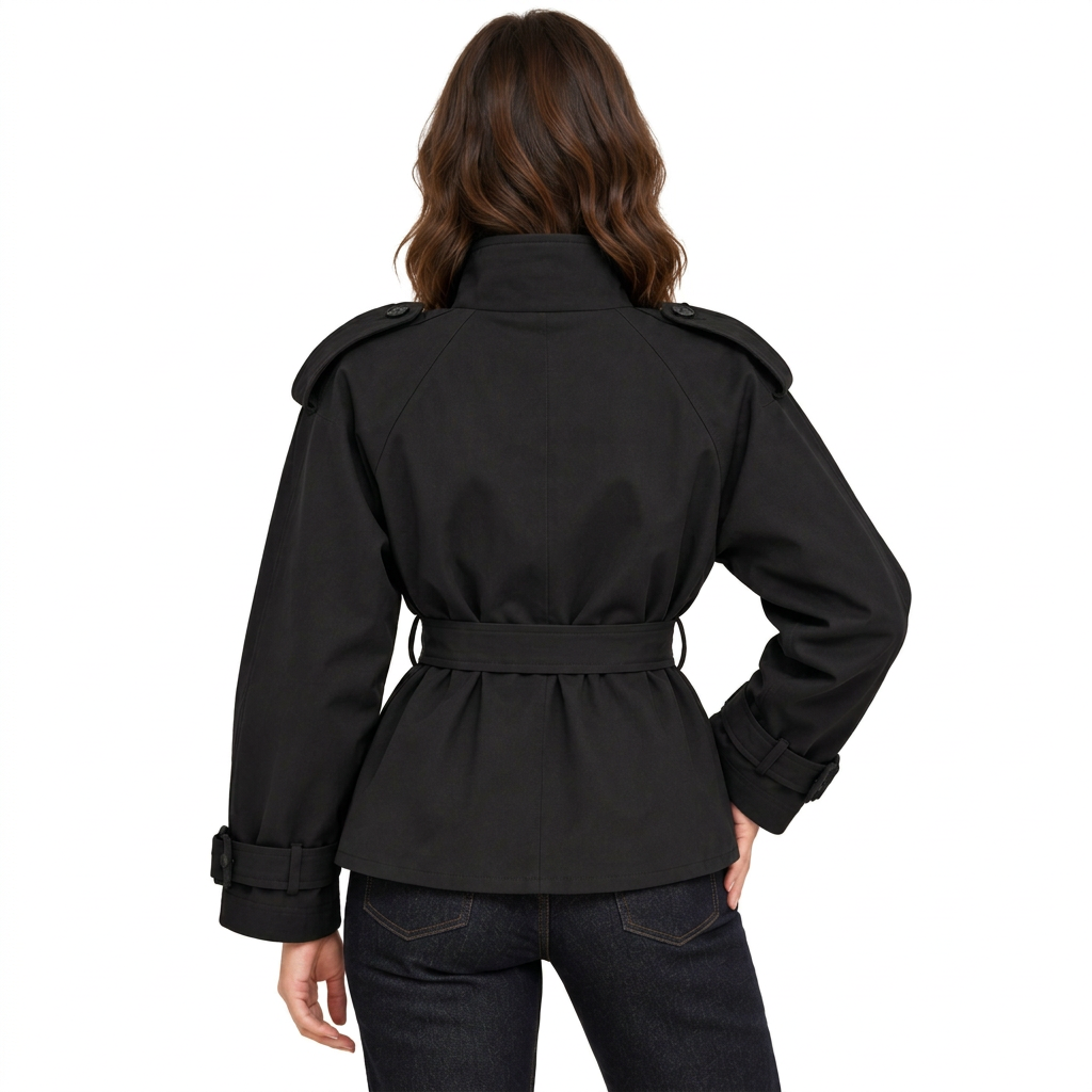 Women's Cropped Double Breasted Trench Jacket with Belt