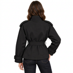 Women's Cropped Double Breasted Trench Jacket with Belt