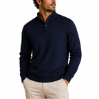 Men’s Long Sleeve Knit Polo Sweater with Ribbed Cuffs and Hem