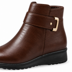 Brown ankle boot buckle detail