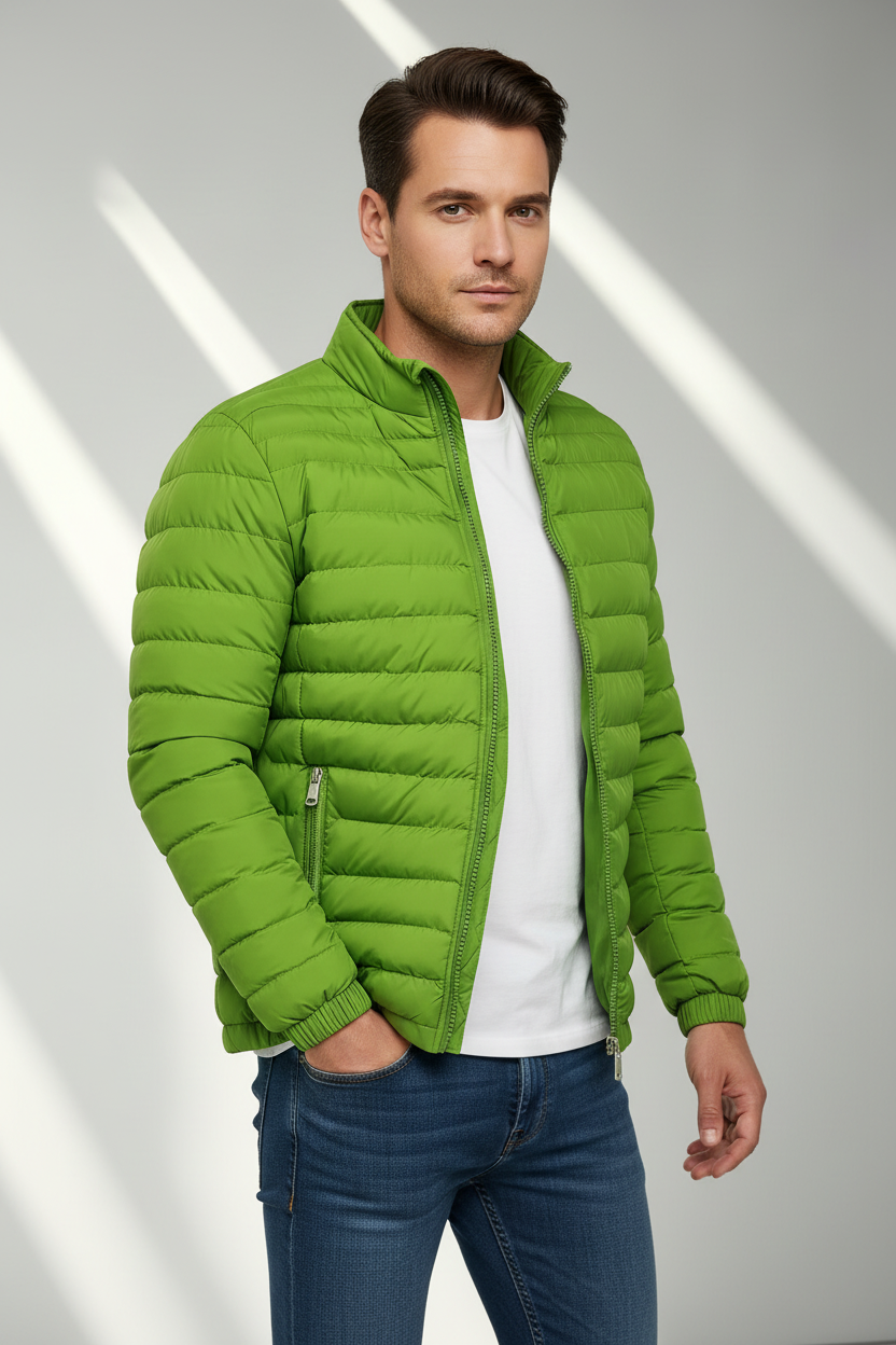 Men's Puffer Jacket - Grass Green Side