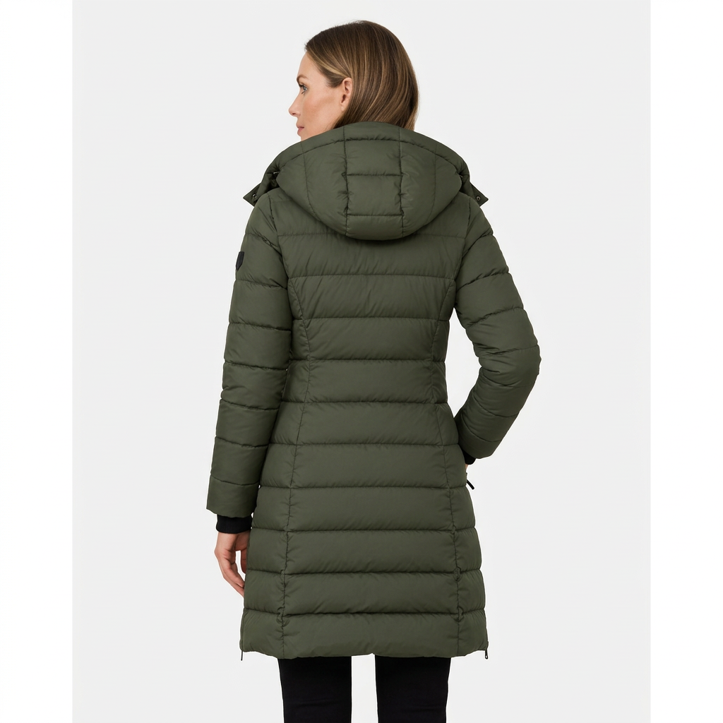 Women's Mid Length Puffer Jacket with Detachable Hood