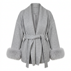 Women's Elegant Wrap Style Faux Fur Cuff Coat