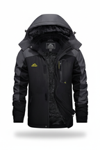Men's hooded winter fleece lined jacket on a white background