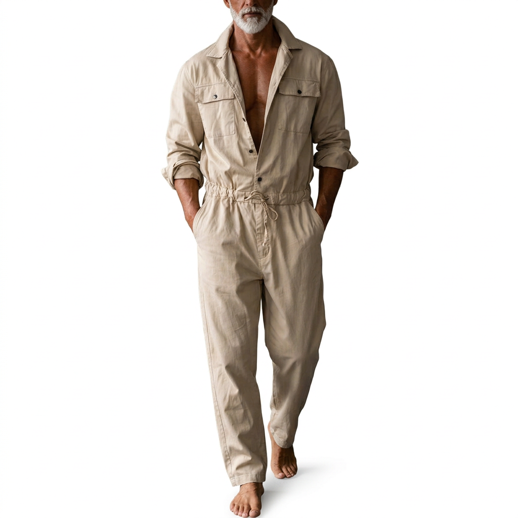 Men's Utility Jumpsuit With Drawstring Waist And Cargo Pockets