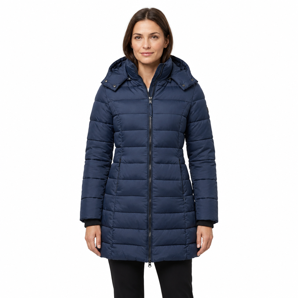 Womens Slim Quilted Hooded Winter Puffer Coat for Insulated Warmth