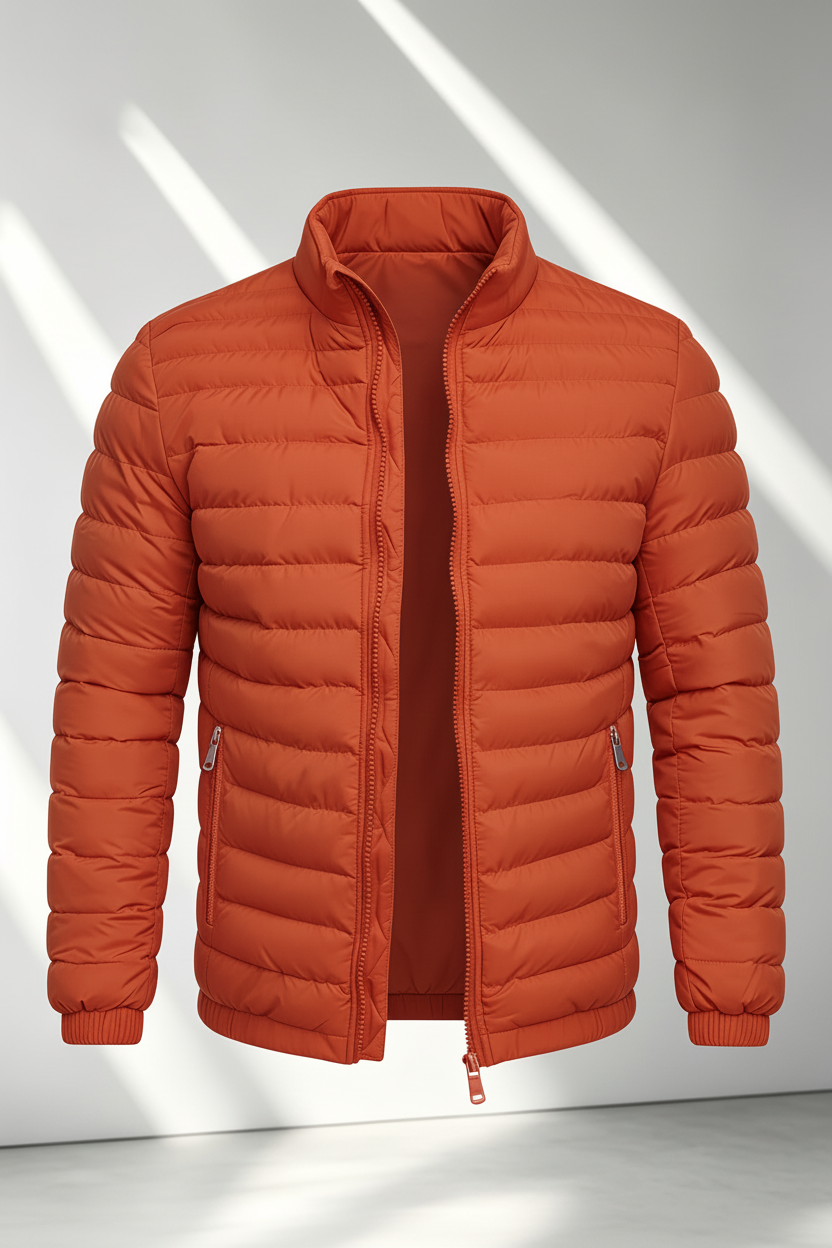Men's Puffer Jacket - Orange Red Side