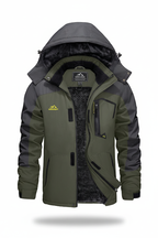 Men's hooded winter fleece lined jacket on a white background