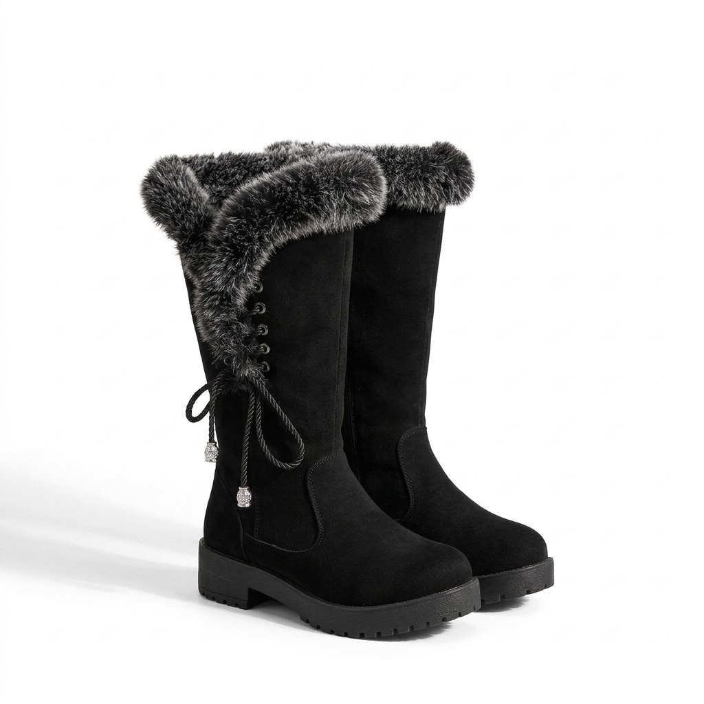 Women's Suede Mid Calf Boots with Faux-Fur Cuff for Cold Weather