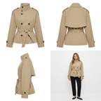 Women's Short Double-Breasted Trench Coat with Belt