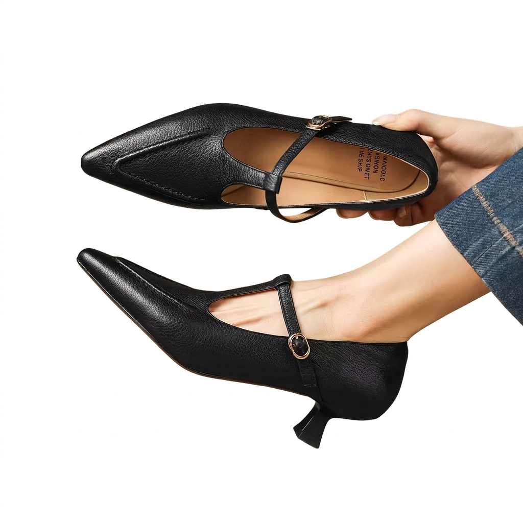 Pointed Kitten Heels with T-Bar Strap for Comfortable Elegance