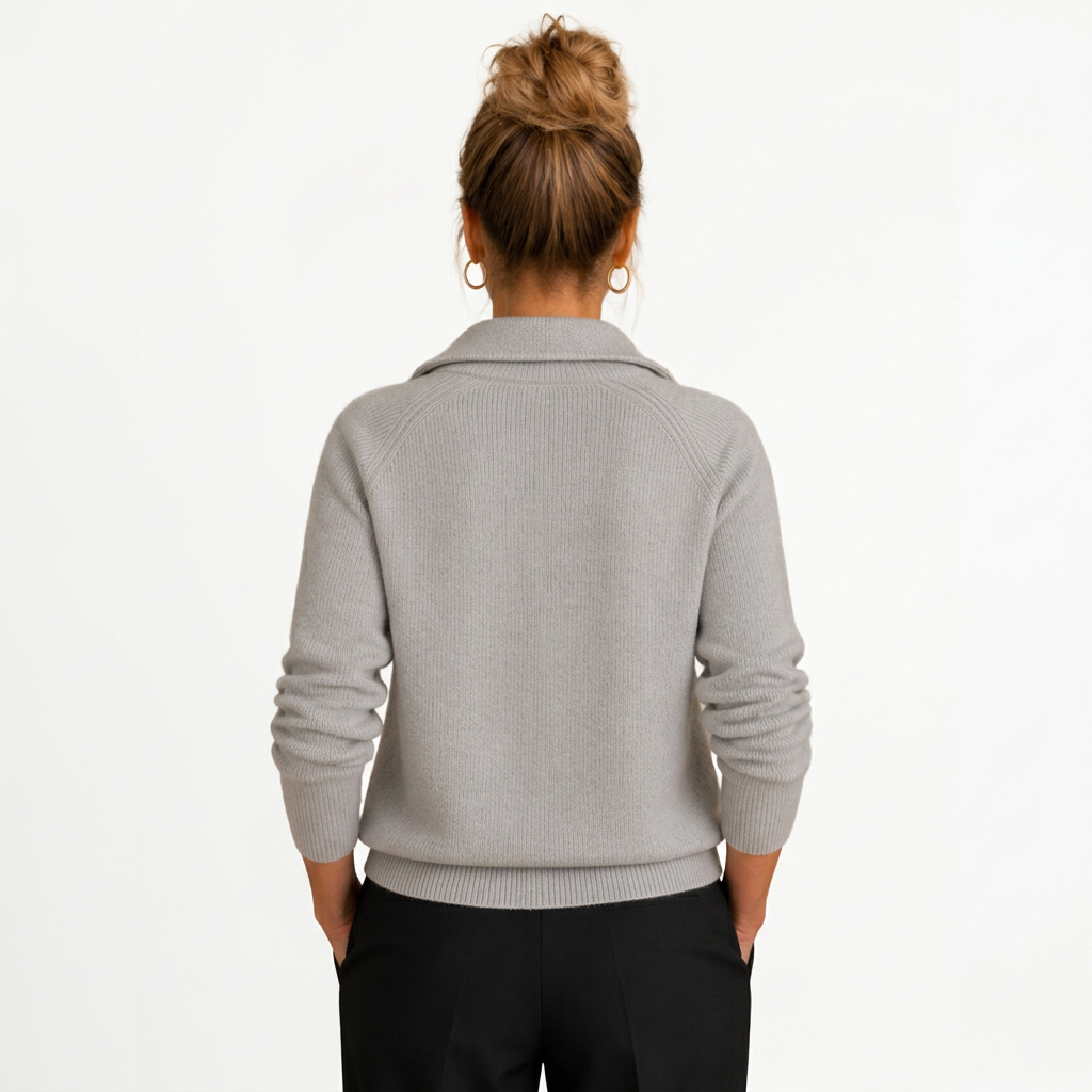 Women's Cashmere-Look Half-Zip Knitted Pullover Sweater with Long Sleeves