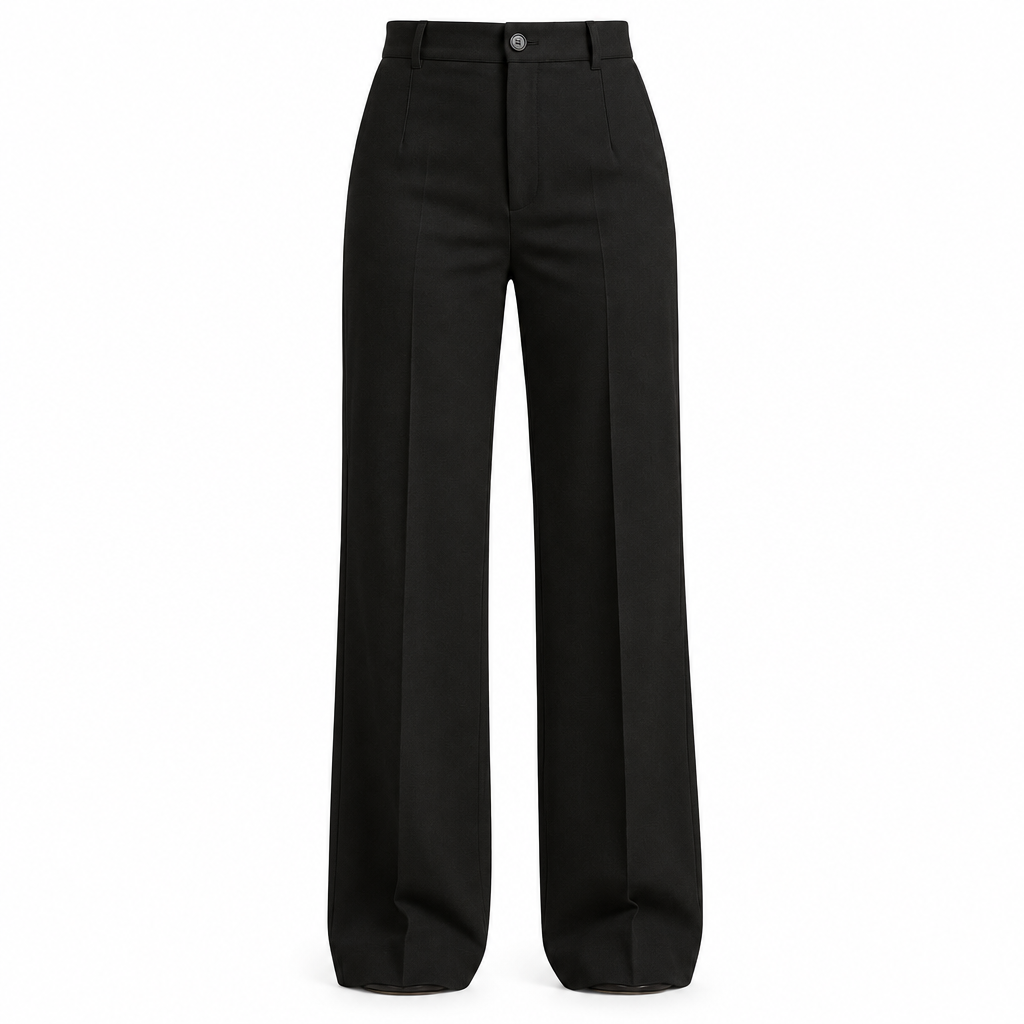 Black straight-leg trousers