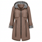Brown hooded zip coat on white background