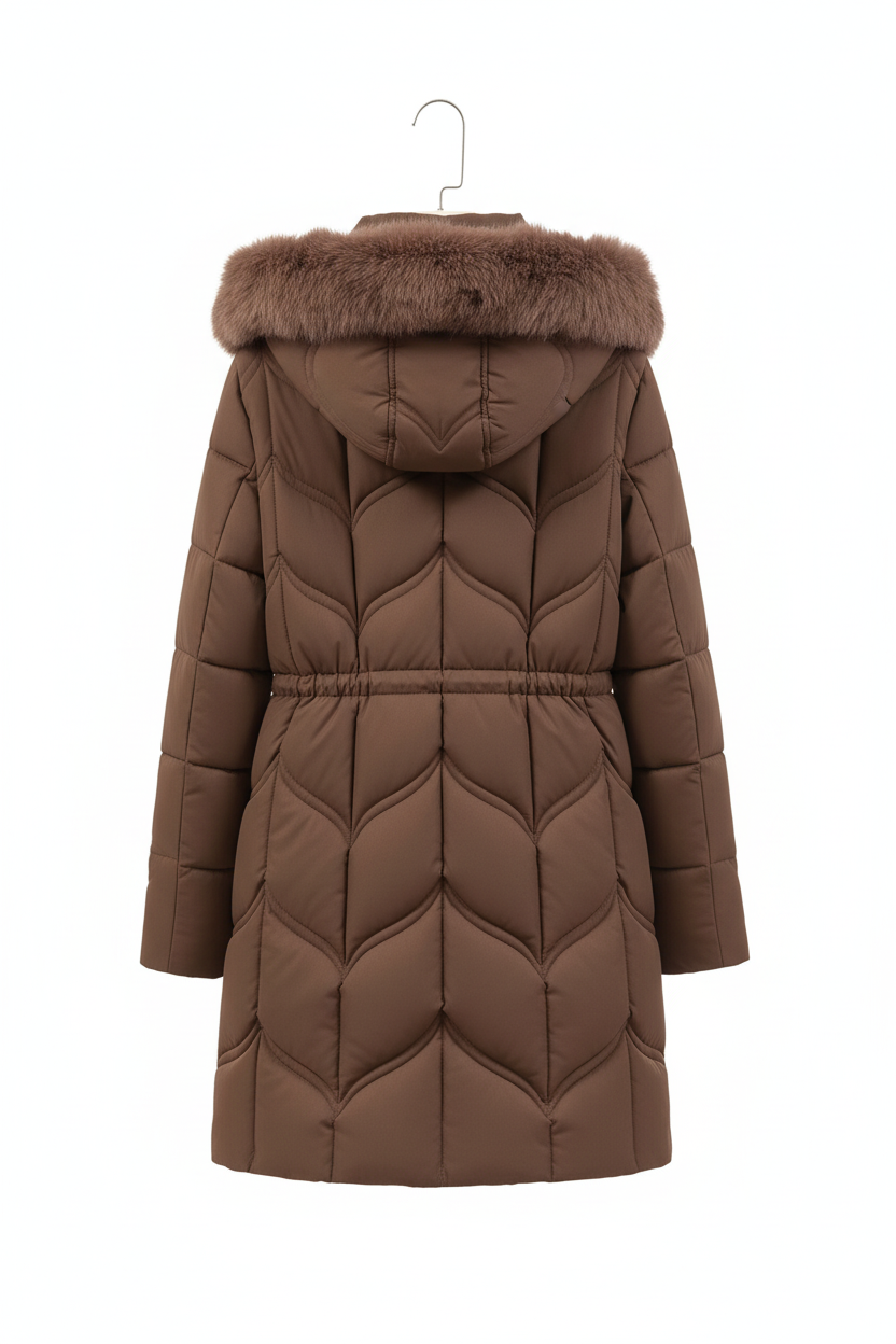 Women's Faux Puffer Coat - Brown Back