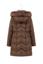 Women's Faux Puffer Coat - Brown Back