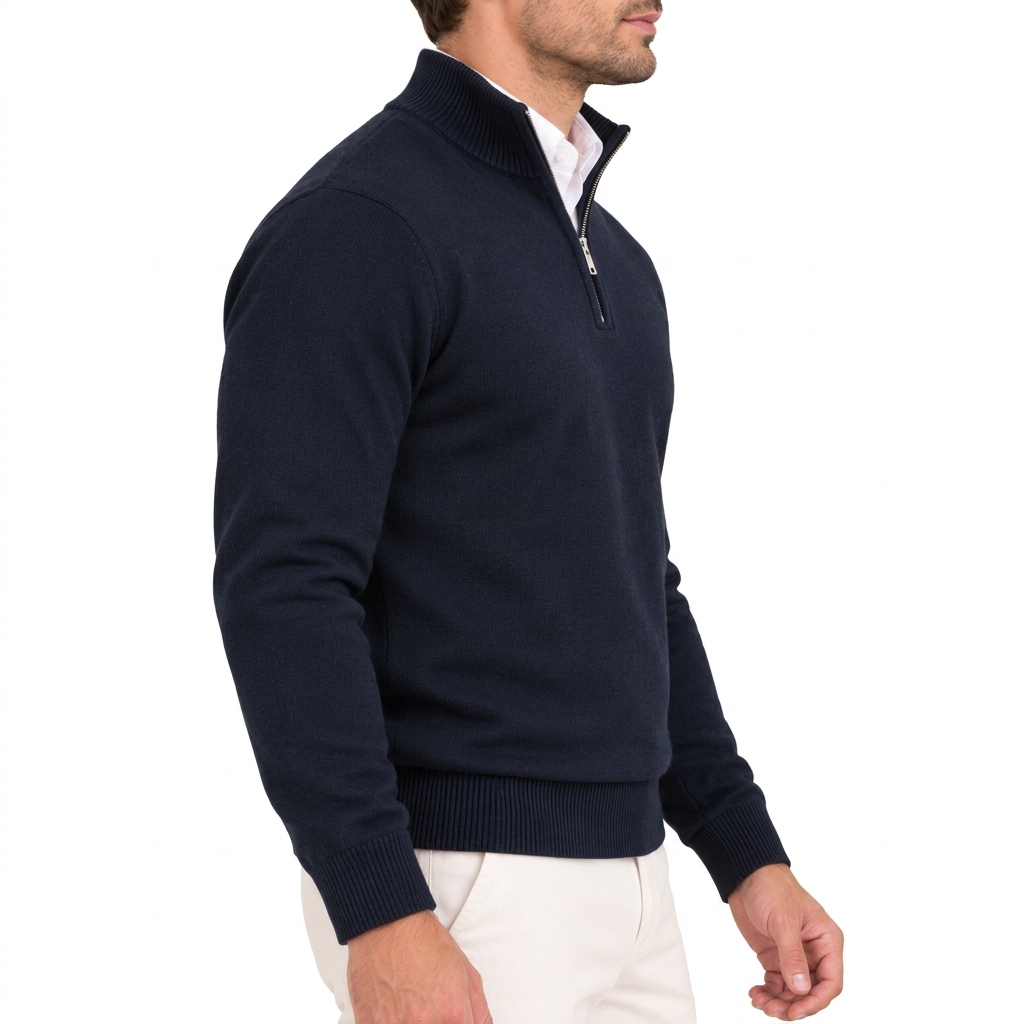 Men's Soft Cotton Blend Half Zip Pullover with Ribbed Trims