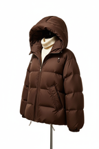 Women's Puffer Jacket - Dark Brown Side