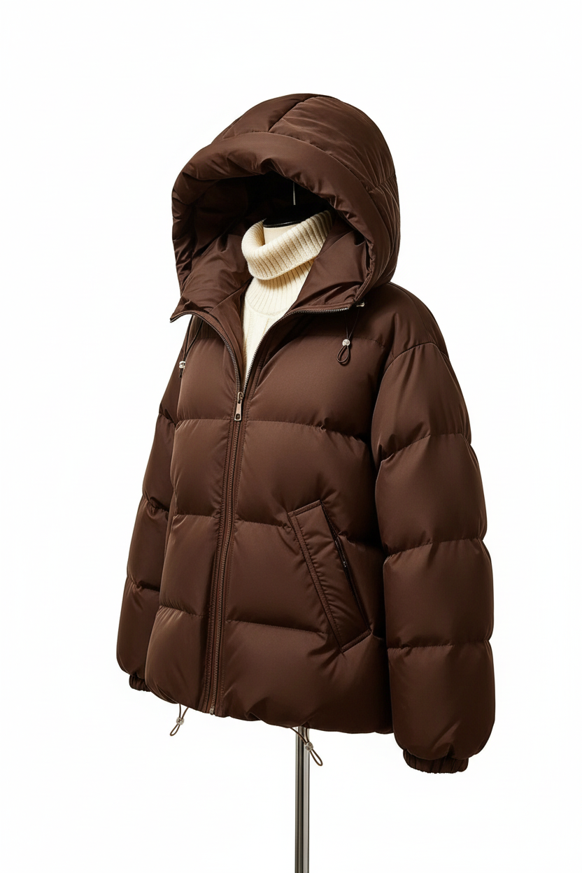 Women's Puffer Jacket - Dark Brown Side