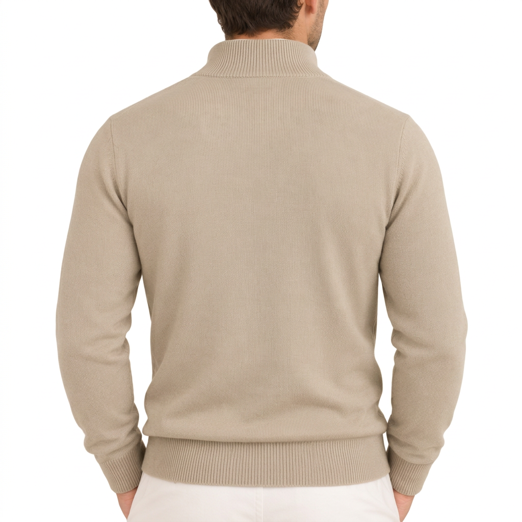 Men's Soft Cotton Blend Half Zip Pullover with Ribbed Trims