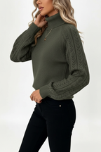 High-Neck Lantern Sleeve Sweater - modell trekvartsvinkel