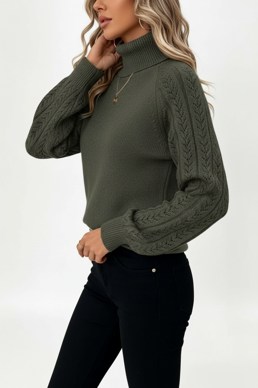 High-Neck Lantern Sleeve Sweater - modell trekvartsvinkel