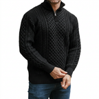 Men’s Half-Zip Jumper in Merino Wool with Aran Pattern for Warmth
