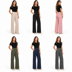 Woman modelling beige pull-on trousers