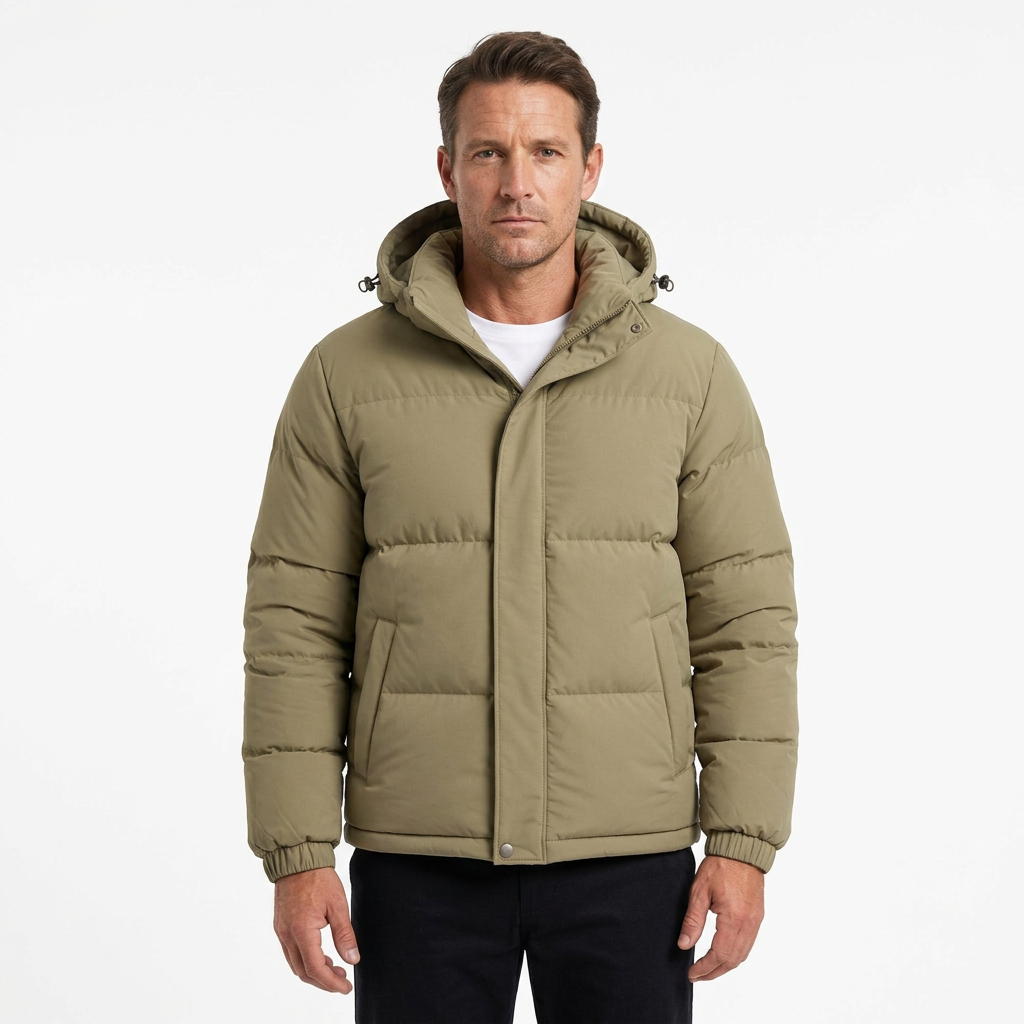 Men’s Winter Hooded Puffer Jacket – Padded Quilted Coat with Storm Flap