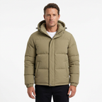 Men’s Winter Hooded Puffer Jacket – Padded Quilted Coat with Storm Flap