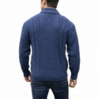 Men’s Half-Zip Jumper in Merino Wool with Aran Pattern for Warmth