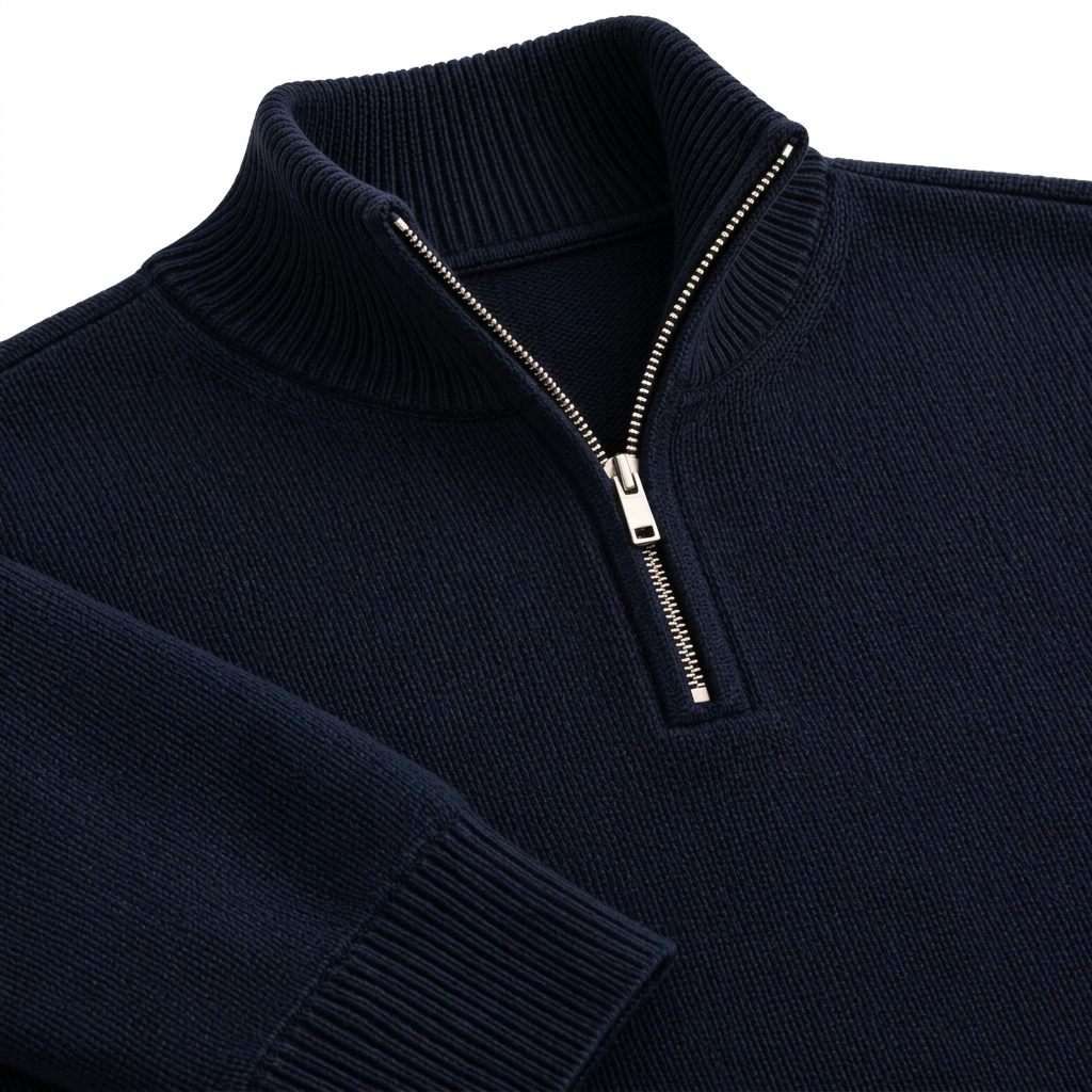 Men's Soft Cotton Blend Half Zip Pullover with Ribbed Trims