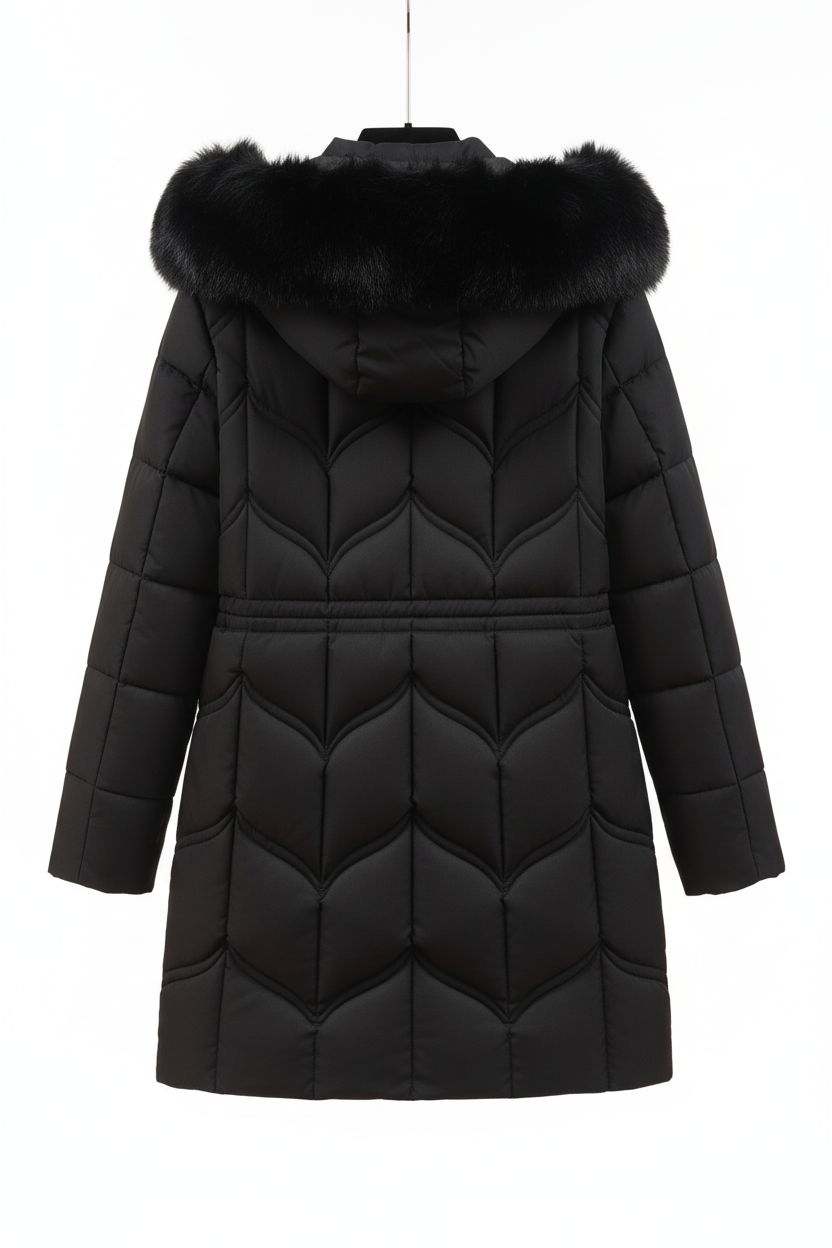 Women's Faux Puffer Coat - Black Back