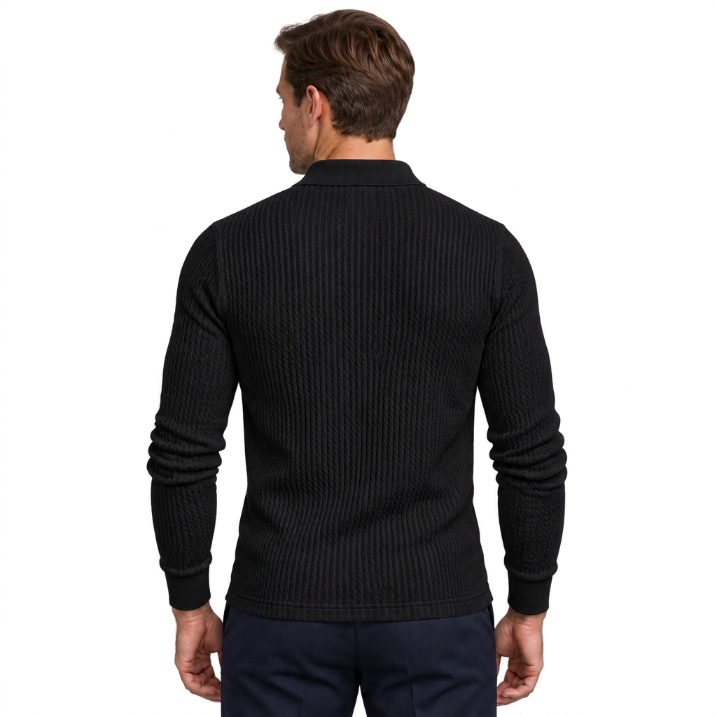 Men's Ribbed Long-Sleeve Polo Sweater – Slim Fit
