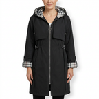 Woman modelling black hooded zip coat