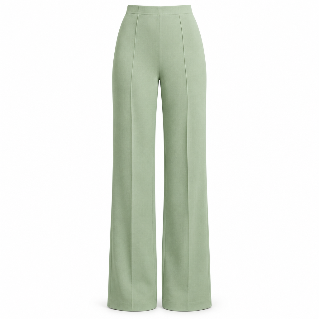 Mint green wide-leg trousers on a white background