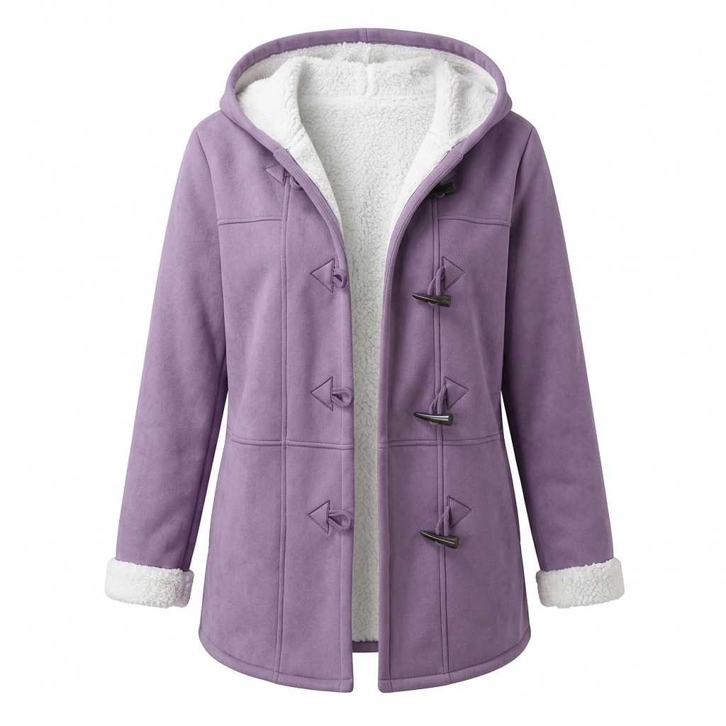 Women's Sherpa Lined Hooded Jacket with Toggle Closure for Warmth
