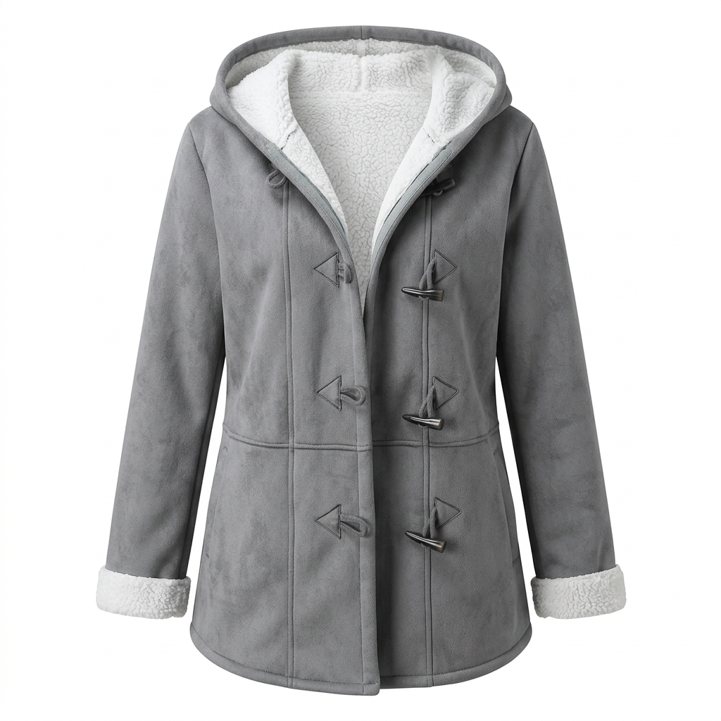 Women's Sherpa Lined Hooded Jacket with Toggle Closure for Warmth