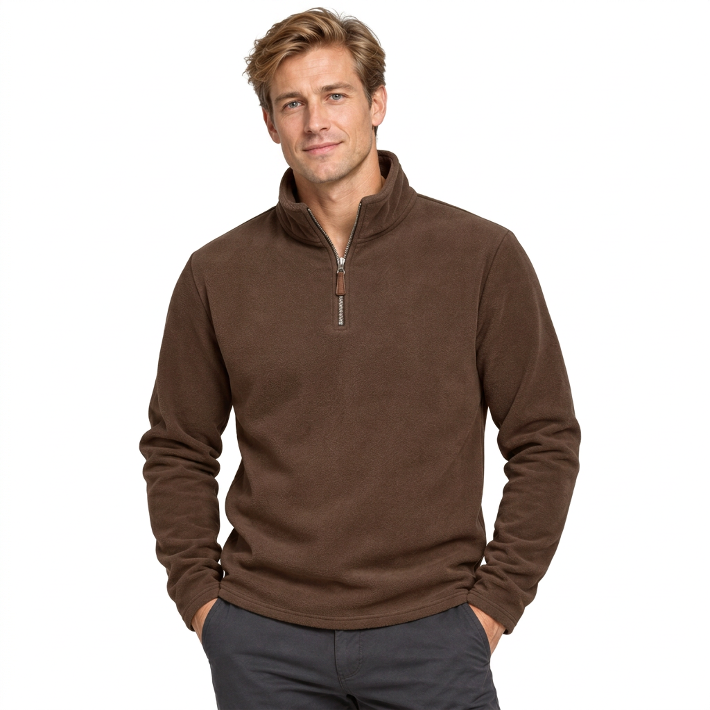 Men’s Quarter-Zip Fleece Jumper – Stand Collar & Regular Fit