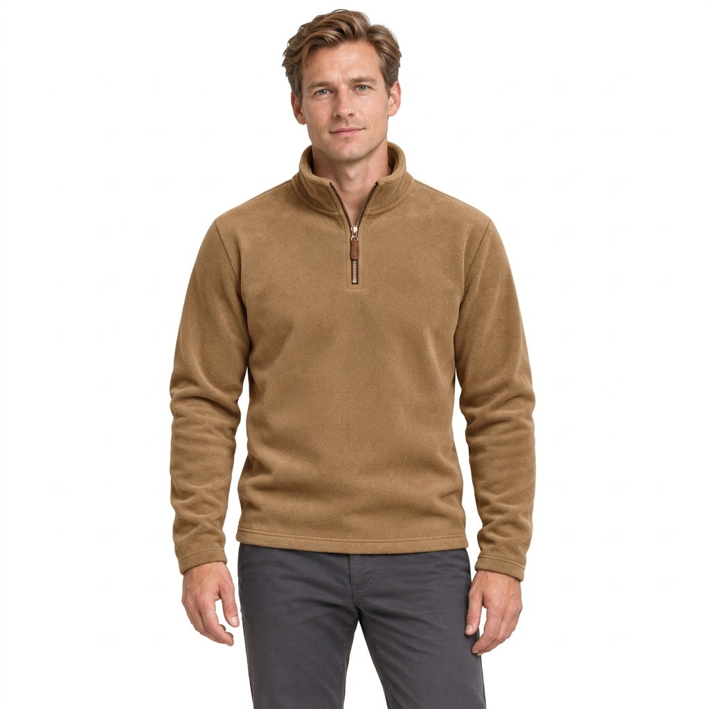 Men’s Quarter-Zip Fleece Jumper – Stand Collar & Regular Fit