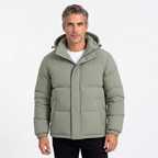 Men’s Winter Hooded Puffer Jacket – Padded Quilted Coat with Storm Flap