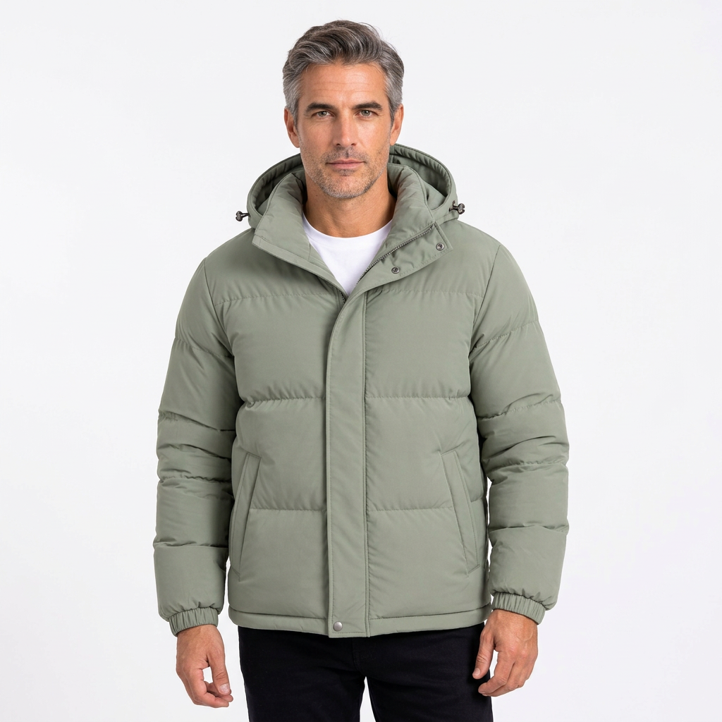 Men’s Winter Hooded Puffer Jacket – Padded Quilted Coat with Storm Flap