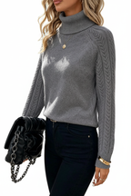 High-Neck Lantern Sleeve Sweater - Grey