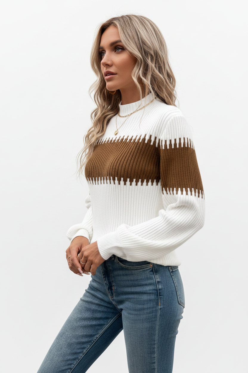 Half-Turtleneck Lantern Sleeve Sweater - modell trekvartsvinkel