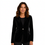 Black velvet blazer on white background