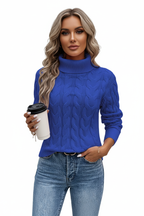 High-Neck Cable Sweater - Cobalt Blue