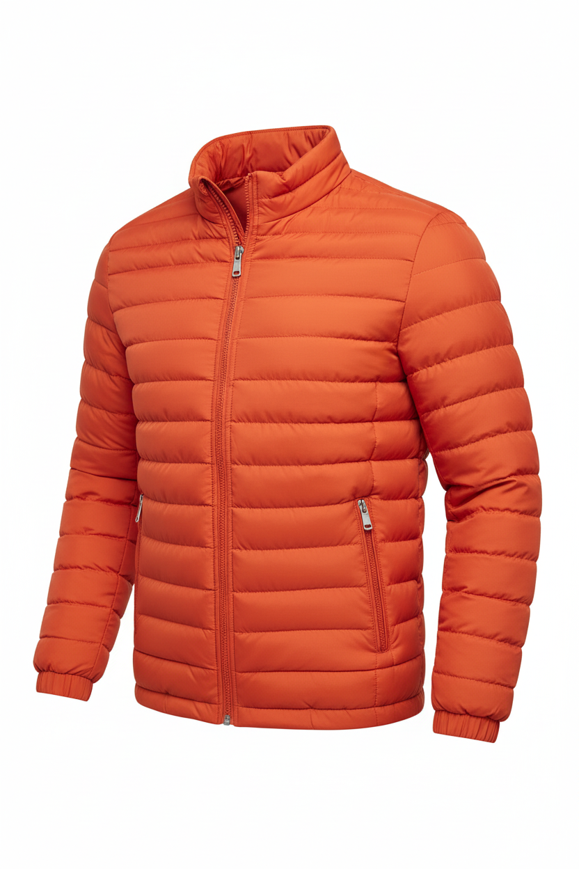 Men's Puffer Jacket - Orange Red Side