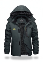 Men's hooded winter fleece lined jacket on a white background